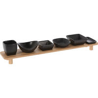 SET SERVERINGSSKÅLAR 7 delar   - brun/svart, Design, trä/keramik (50/8/8cm)