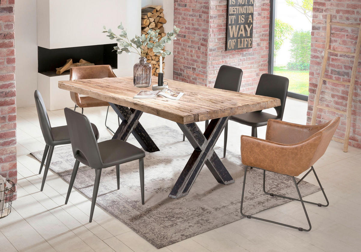 ESSTISCH 240/100/75 cm Echtholz  Holz, Metall rechteckig Naturfarben, Schwarz  - Schwarz/Naturfarben, MODERN, Holz/Metall (240/100/75cm) - MID.YOU