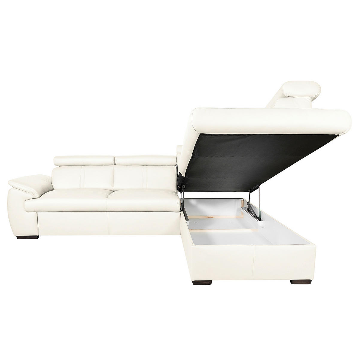 ECKSOFA Weiß Echtleder  - Wengefarben/Weiß, Design, Leder/Holz (265/211cm) - Livetastic