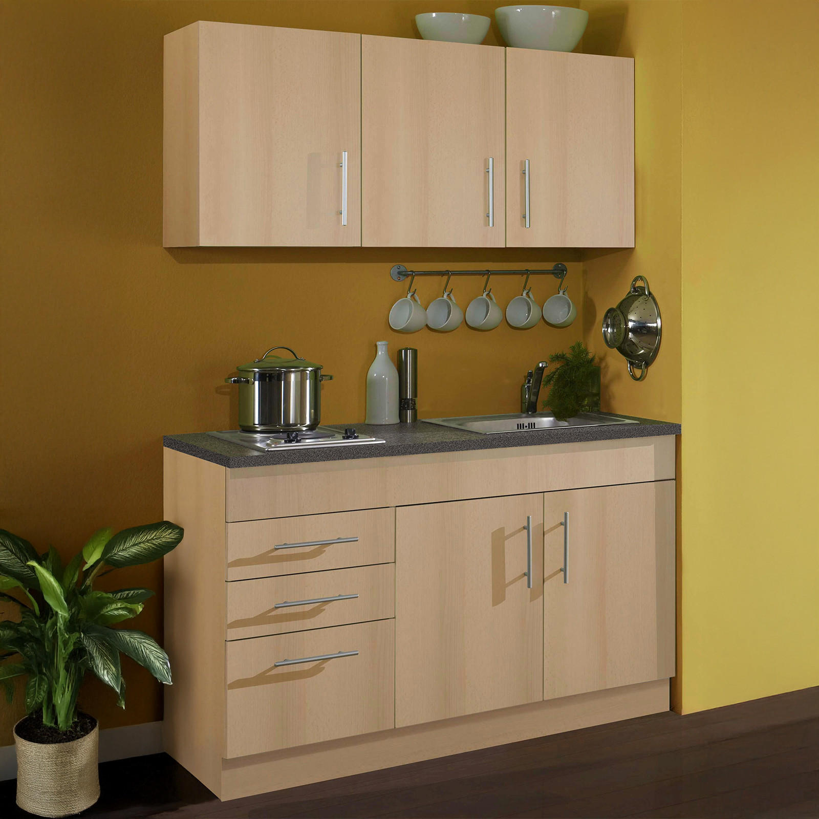 MINIKÜCHE 120 cm   in Buchefarben  - Chromfarben/Buchefarben, MODERN, Holzwerkstoff/Metall (120cm) - Held