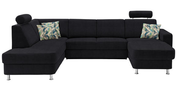 WOHNLANDSCHAFT  in Chenille Schwarz  - Chromfarben/Schwarz, Design, Kunststoff/Textil (198/301/165cm) - Xora