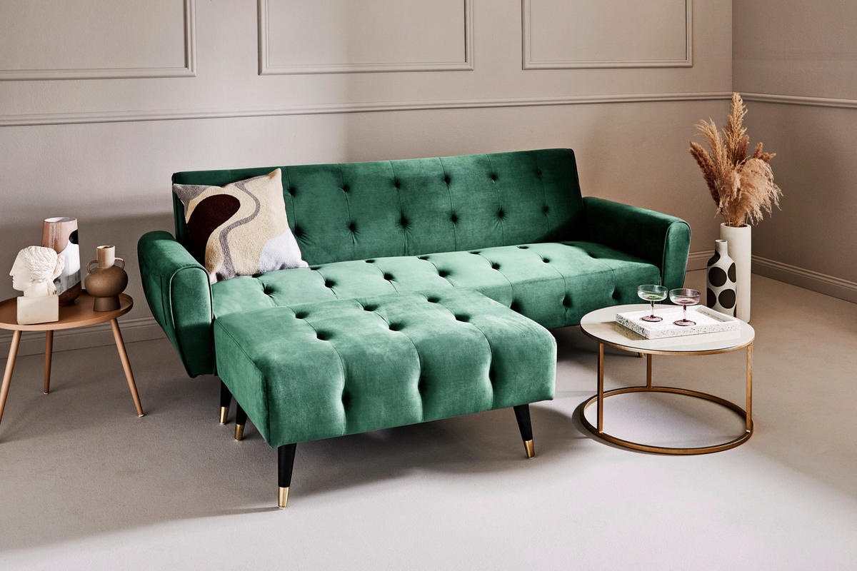 ECKSCHLAFSOFA CHILLAX DREAM CORNER EU Grün Samt  - Goldfarben/Schwarz, MODERN, Holz/Textil (213/153/173cm) - Livetastic