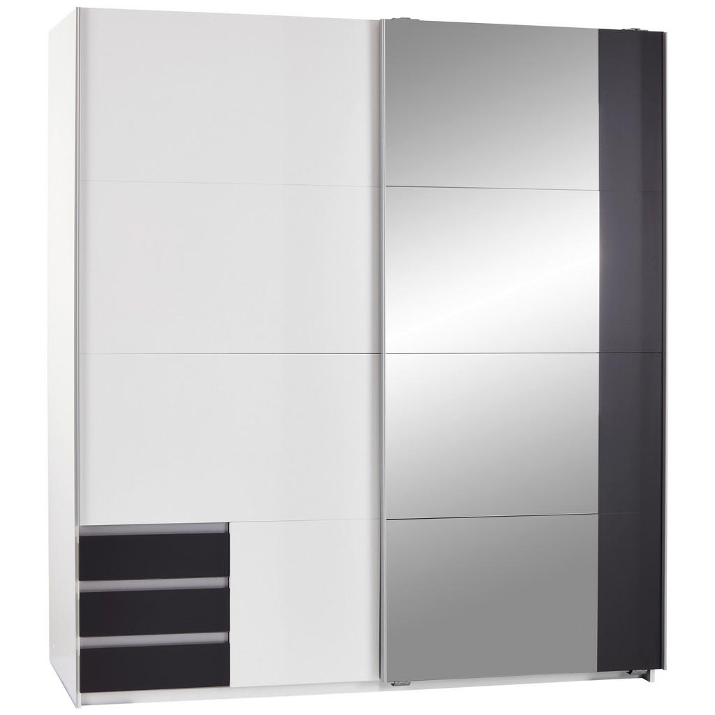 Schwebtürenschrank Mit Laden + Spiegel 180 Cm Emden, Weiß