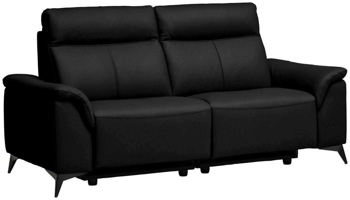 3-SITZER-SOFA Echtleder Schwarz  - Schwarz, Design, Leder/Metall (207/107/98cm) - Belluti