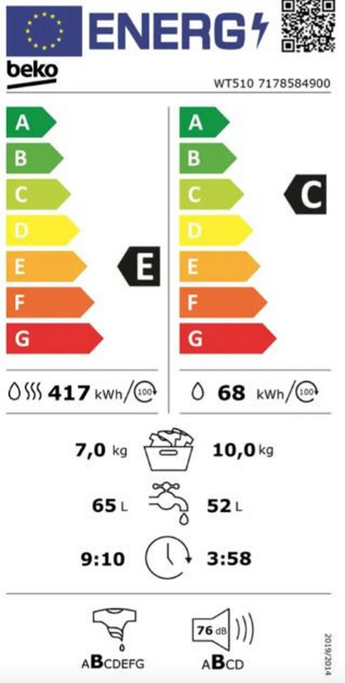 WASCHTROCKNER WT510  - Weiss, Metall (60/60/84cm) - Beko