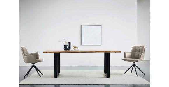 ARMLEHNSTUHL  in Eisen Echtleder pigmentiert  - Taupe/Schwarz, Design, Leder/Metall (60/89,5/63cm) - Novel