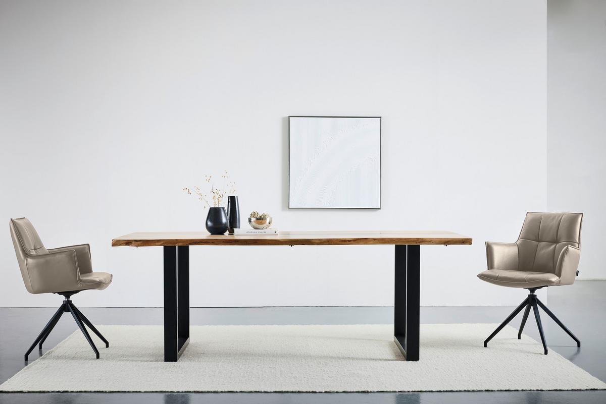 ARMLEHNSTUHL  in Eisen Echtleder pigmentiert  - Taupe/Schwarz, Design, Leder/Metall (60/89,5/63cm) - Novel