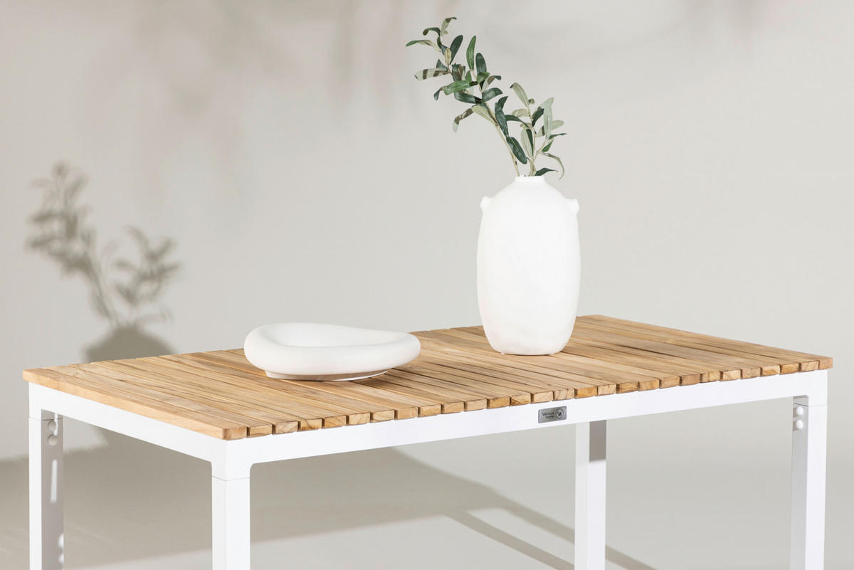 LOUNGETISCH 110/60/45 cm Holz, Metall  - Weiß/Teakfarben, KONVENTIONELL, Holz/Metall (110/60/45cm) - Gardenson