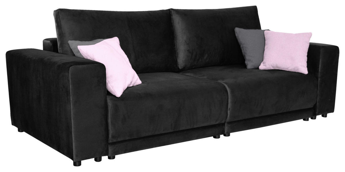 BIGSOFA in Velours Anthrazit  - Anthrazit/Schwarz, Design, Kunststoff/Textil (256/88/120cm) - home24