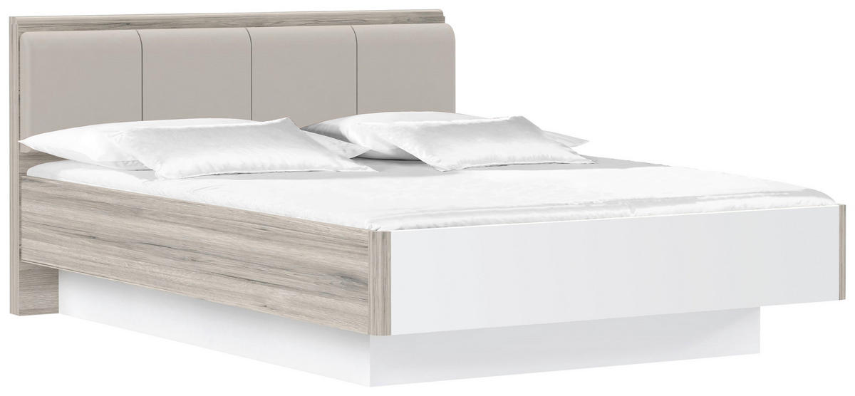 ÁGY 140/200 cm  tölgyfa színű, magasfényű fehér  - bézs/tölgyfa színű, Design, műanyag/faalapú anyag (140/200cm) - Xora