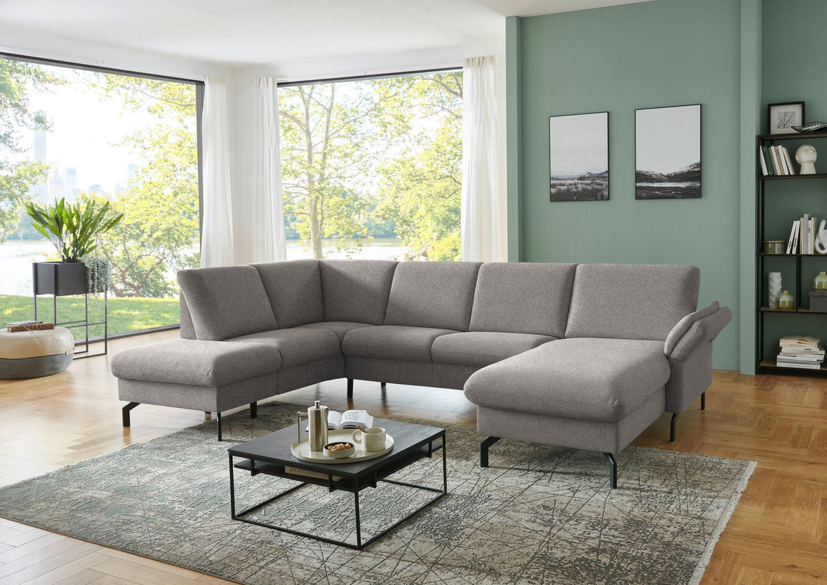 WOHNLANDSCHAFT  in Flachgewebe Graubraun  - Graubraun/Schwarz, KONVENTIONELL, Textil/Metall (190/307/170cm) - Beldomo Comfort