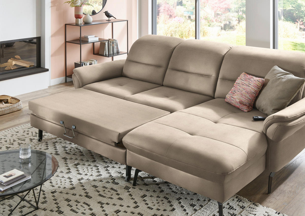 ECKSOFA in Flachgewebe Naturfarben, Sandfarben  - Sandfarben/Schwarz, Konventionell, Textil/Metall (260/181cm) - Beldomo Speed