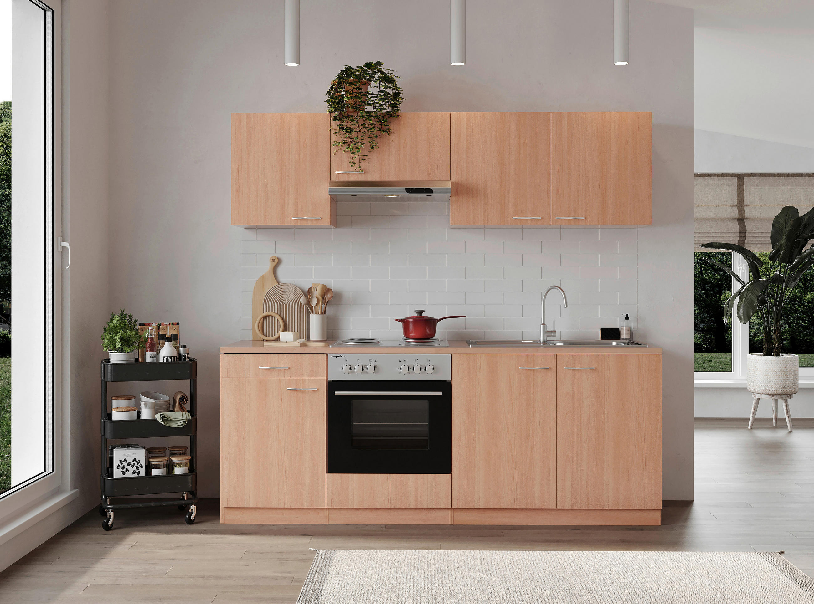 KÜCHENBLOCK 210 cm   in Buchefarben  - Buchefarben/Alufarben, Basics, Holzwerkstoff/Kunststoff (210cm) - Respekta