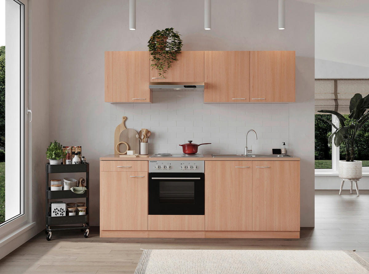 MODULKÖK 210 cm   i bokfärgad  - bokfärgad/aluminiumfärg, Basics, trämaterial/plast (210cm) - Respekta