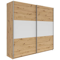 SCHWEBETÜRENSCHRANK 218/210/59 cm 2-türig Weiß, Eichefarben  - Eichefarben/Silberfarben, KONVENTIONELL, Holzwerkstoff/Metall (218/210/59cm)