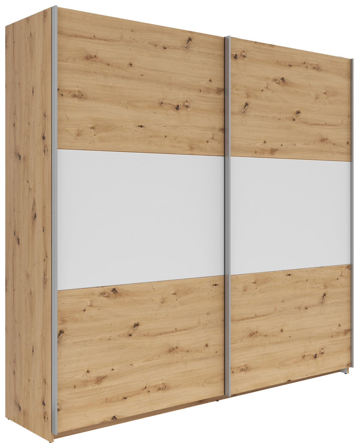 SCHWEBETÜRENSCHRANK 218/210/59 cm 2-türig Weiß, Eichefarben  - Eichefarben/Silberfarben, KONVENTIONELL, Holzwerkstoff/Metall (218/210/59cm)