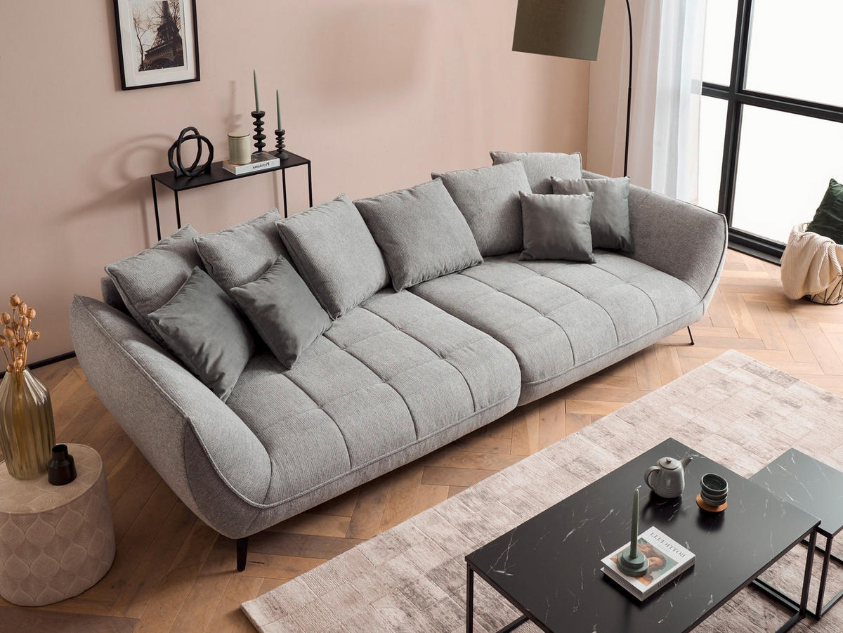 BIGSOFA in Flachgewebe Dunkelgrau  - Dunkelgrau/Schwarz, Design, Textil/Metall (311/95/130cm) - Livetastic