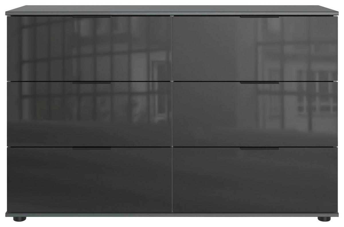 KOMMODE , 130/83/41 cm, 6 Schublade(n)  - Schwarz/Graphitfarben, KONVENTIONELL, Glas/Holzwerkstoff (130/83/41cm) - Modante