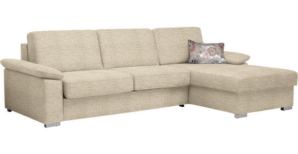 ECKSOFA in Flachgewebe Hellbraun - Chromfarben/Hellbraun, KONVENTIONELL, Textil/Metall (285/176cm) - Novel