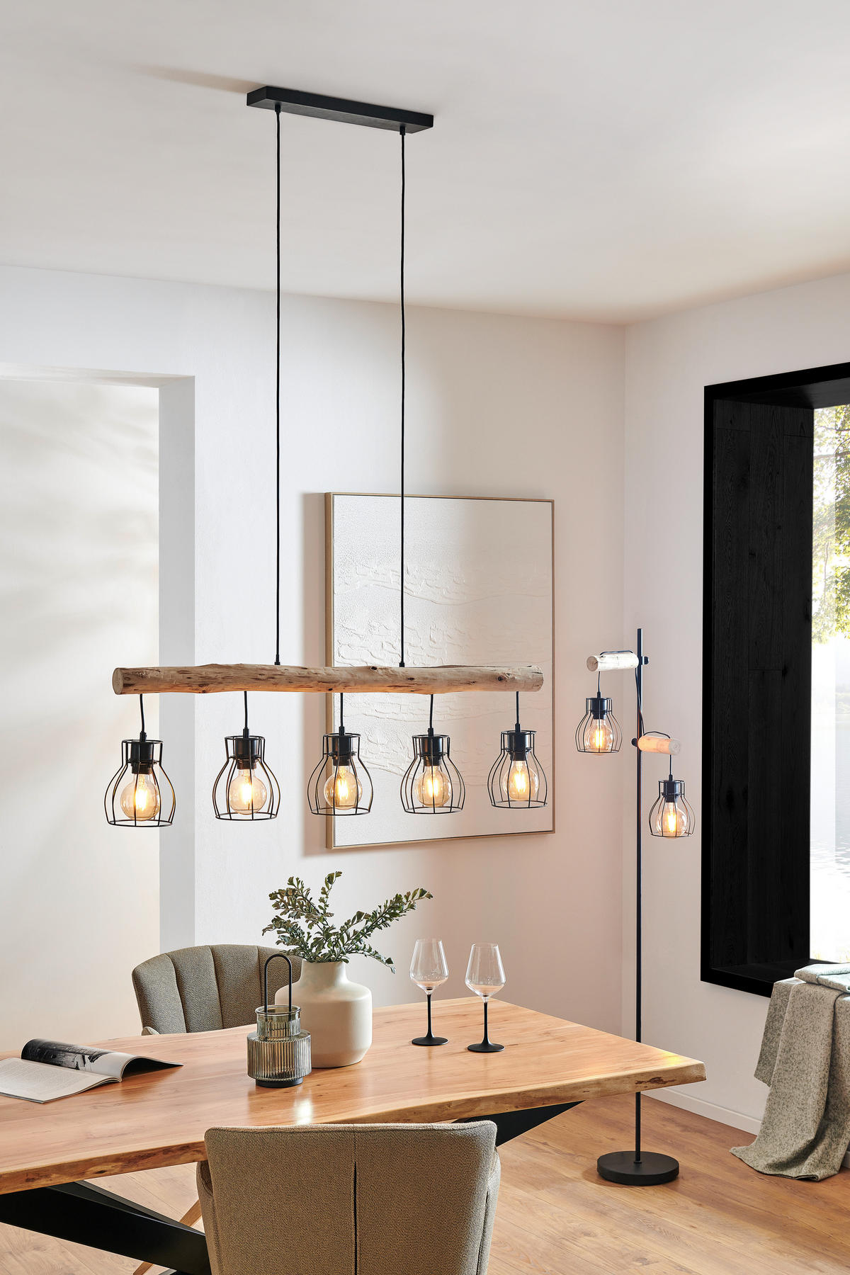 HÄNGELEUCHTE 100/13,6/140 cm    - Schwarz/Naturfarben, Trend, Holz/Metall (100/13,6/140cm) - Marama