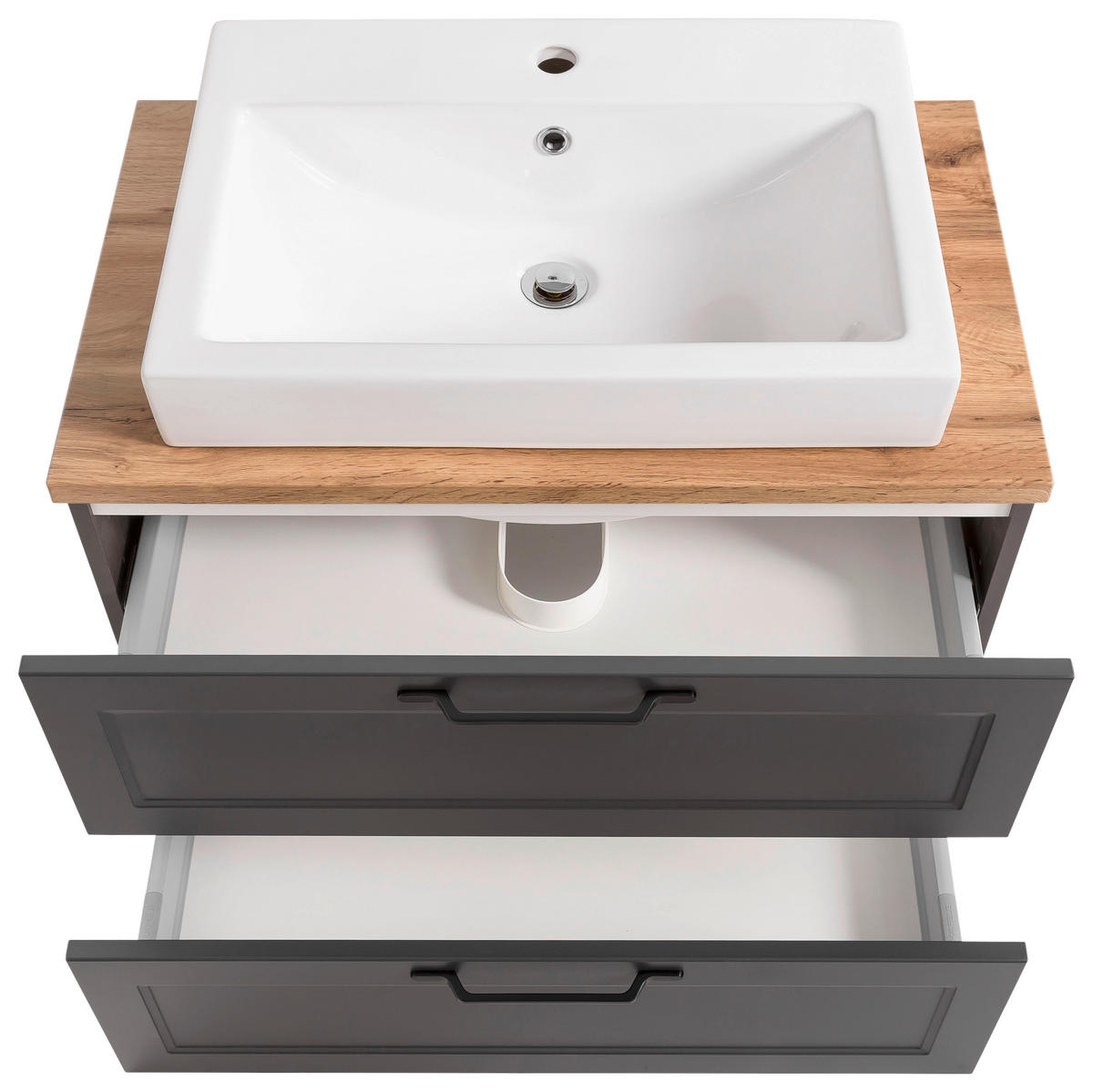 WASCHTISCHKOMBI 80 cm  - Eiche Wotan/Schwarz, ROMANTIK / LANDHAUS, Keramik/Holzwerkstoff (80cm) - Xora