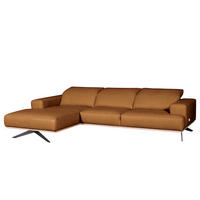 ECKSOFA Cognac Echtleder Rücken echt, Kopfteilverstellung  - Cognac/Schwarz, Design, Leder/Metall (187/295cm) - Livetastic