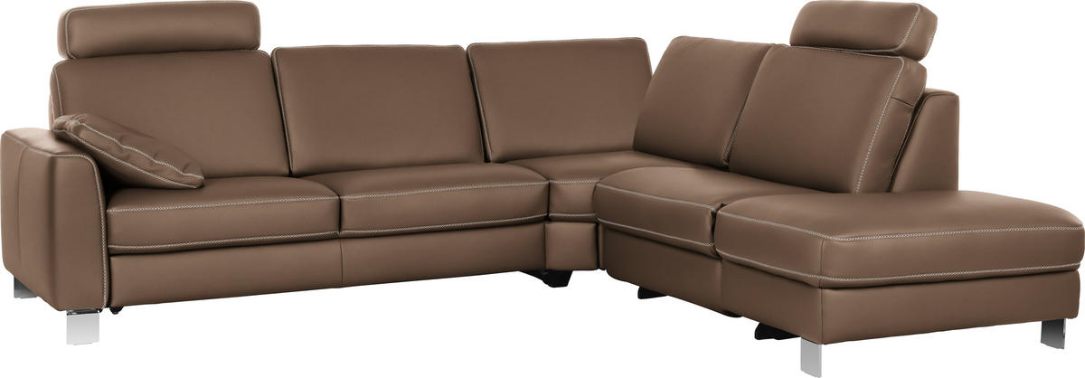 ECKSOFA in Echtleder Grau  - Chromfarben/Beige, Konventionell, Leder/Metall (272/245cm) - Valdera