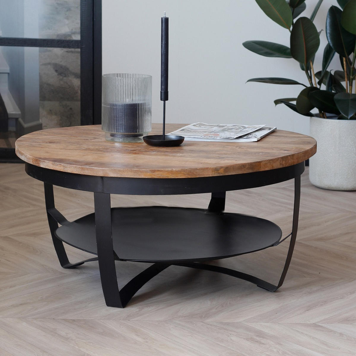 COUCHTISCH in Holz, Metall 90/90/44 cm  - Schwarz/Braun, LIFESTYLE, Holz/Metall (90/90/44cm) - MID.YOU