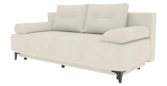 SCHLAFSOFA Plüsch Creme Rückenkissen, Armlehnenkissen, Bettkasten, Schlaffunktion, Rücken echt, Liegefläche im Originalstoff  - Creme/Schwarz, KONVENTIONELL, Textil/Metall (200/98/90cm) - Carryhome