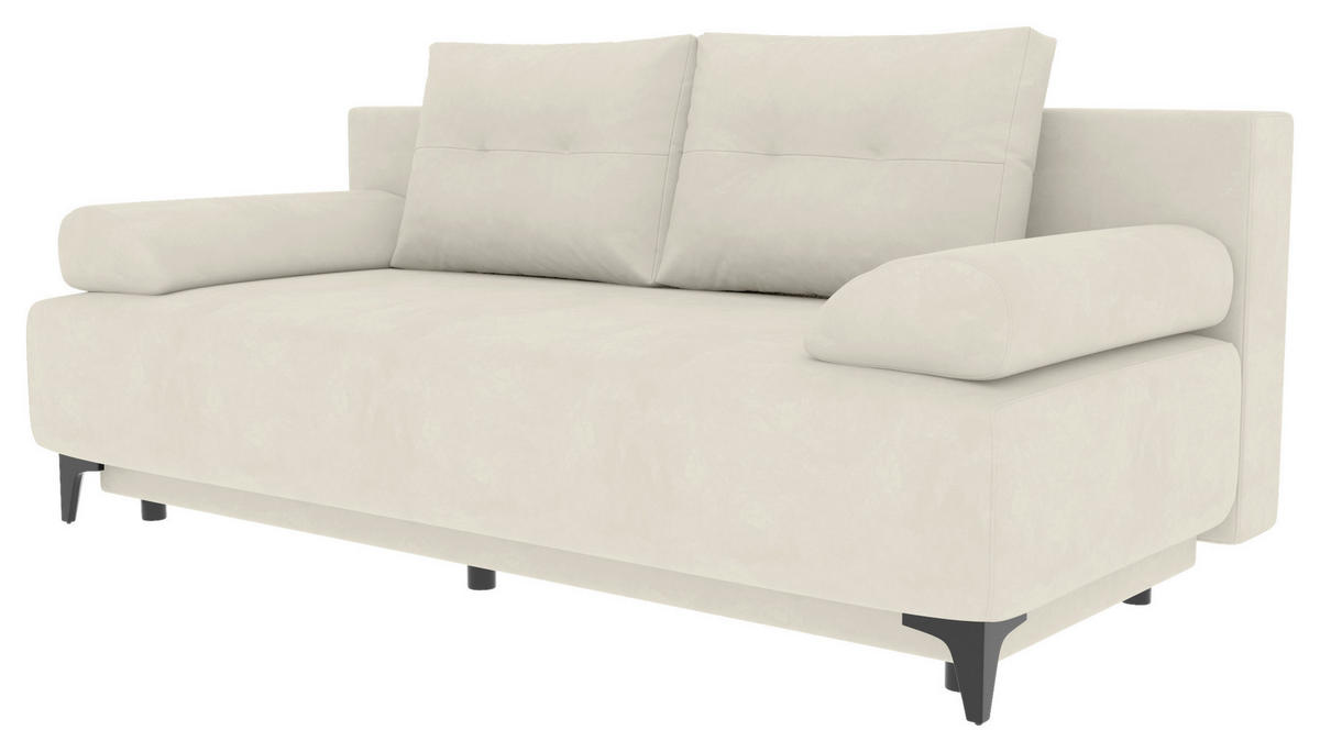 SCHLAFSOFA  mit Liegefunktion, Rücken echt Plüsch Creme  - Creme/Schwarz, KONVENTIONELL, Textil/Metall (200/98/90cm) - Carryhome