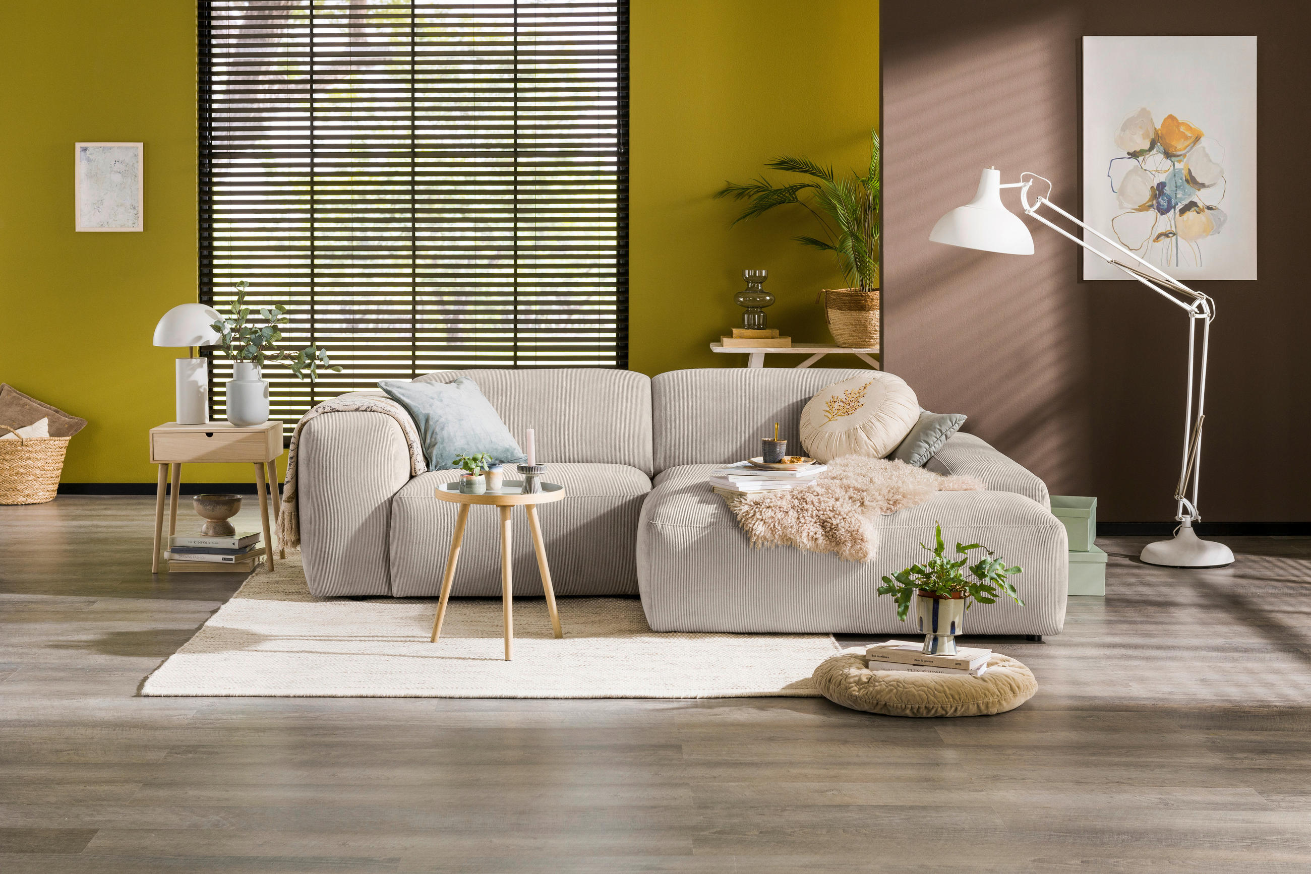 ECKSOFA in Cord Creme - Creme/Schwarz, Design, Kunststoff/Textil (252/170cm) - MID.YOU