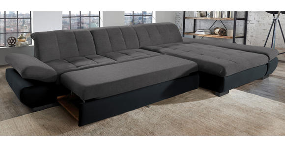 ECKSOFA in Mikrofaser Grau  - Schwarz/Grau, Design, Textil/Metall (204/341cm) - Xora