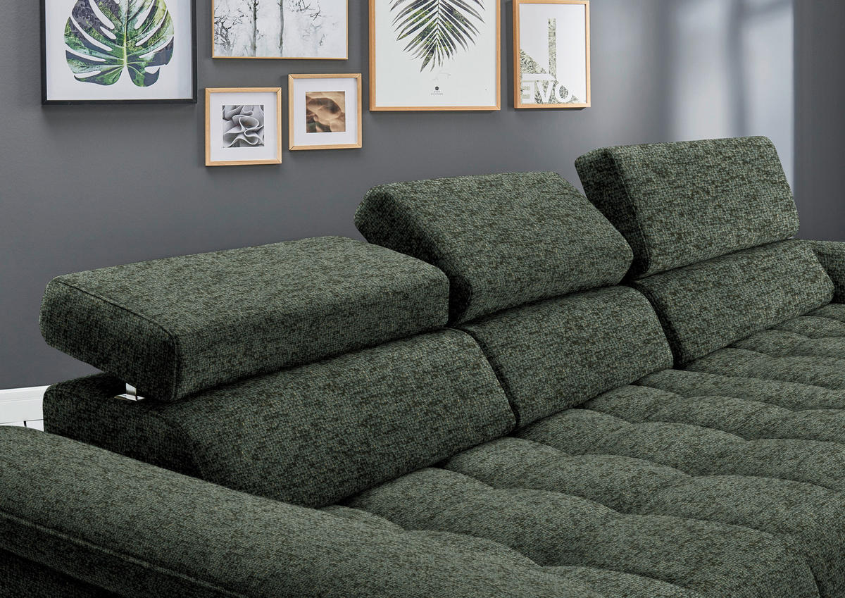 ECKSOFA in Chenille Grün  329/190 cm  - Schwarz/Grün, Design, Textil/Metall (329/190cm) - Beldomo Style