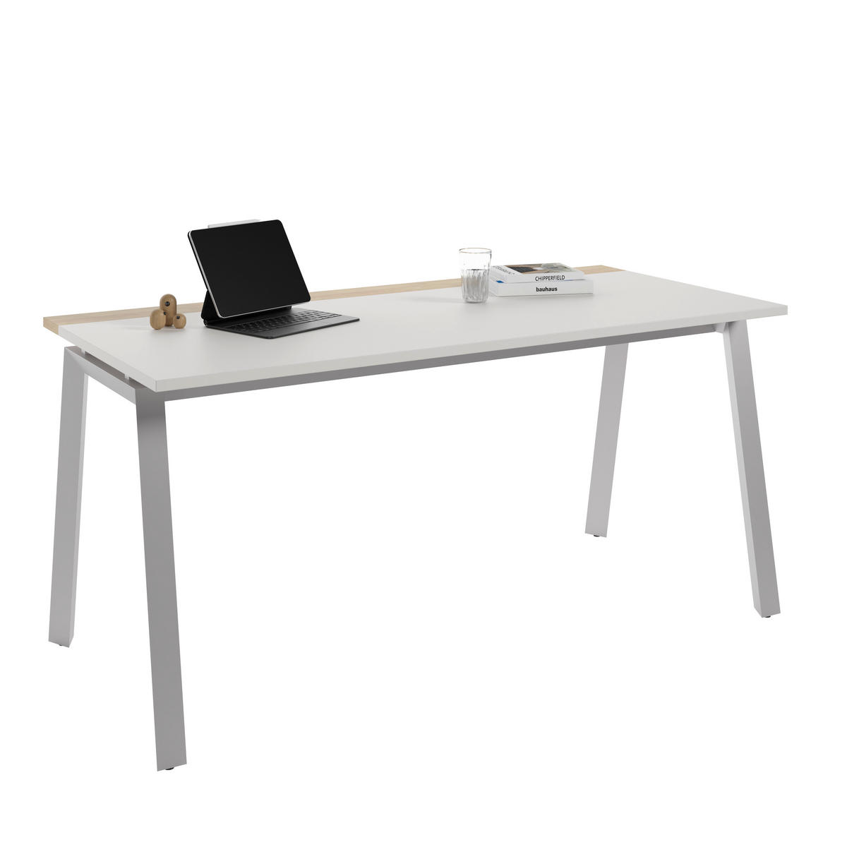SCHREIBTISCH 160/75/75 cm  in Weiß, Hickory  - Hellgrau/Weiß, MODERN, Holzwerkstoff/Metall (160/75/75cm) - Novel