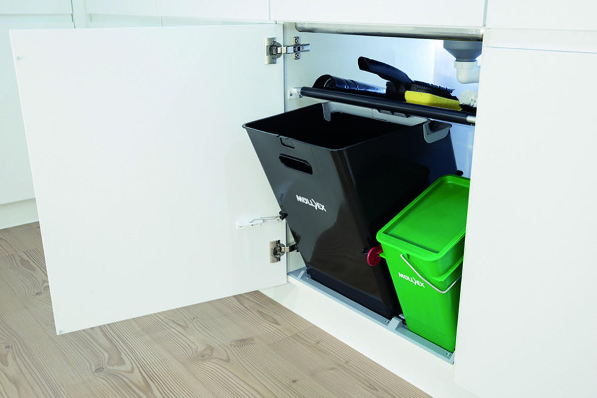 EINBAUABFALLSAMMLER 40+5 l  Kunststoff  - Schwarz/Grün, Basics, Kunststoff (35,5/36/53cm) - HKT