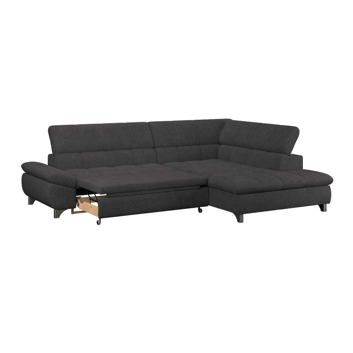 ECKSOFA Schwarz Chenille  - Chromfarben/Schwarz, KONVENTIONELL, Textil/Metall (312/234cm) - Livetastic