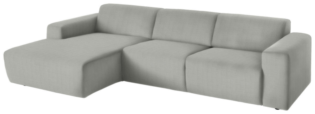 ECKSOFA in Feincord Silberfarben  - Silberfarben/Schwarz, Design, Kunststoff/Textil (174/302cm) - Beldomo Style