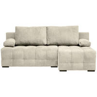 ECKSOFA Greige Chenille Rückenkissen, Armlehnenkissen, Bettkasten, Schlaffunktion, Rücken echt, Liegefläche im Originalstoff  - Greige/Schwarz, MODERN, Kunststoff/Textil (204/145cm) - home24