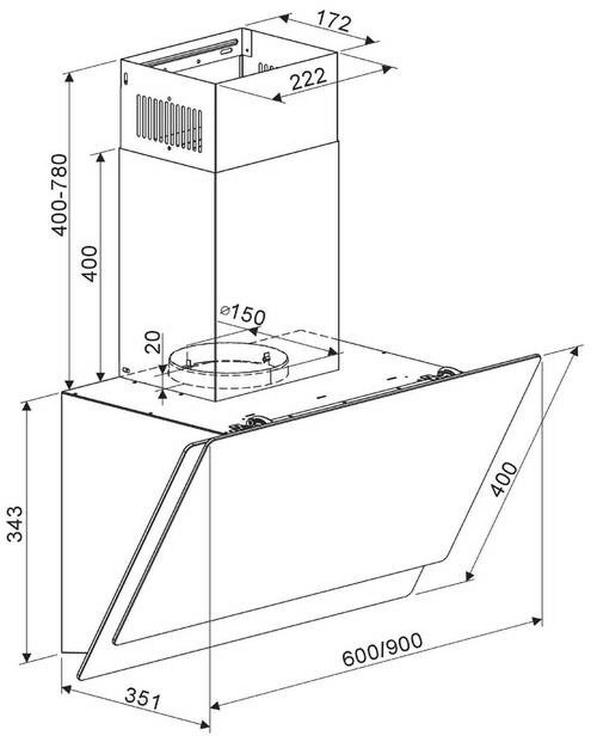 DUNSTABZUGSHAUBE CH77060SA  - Schwarz, Trend, Glas/Metall (60/74,3-112,3/31,3cm) - Respekta