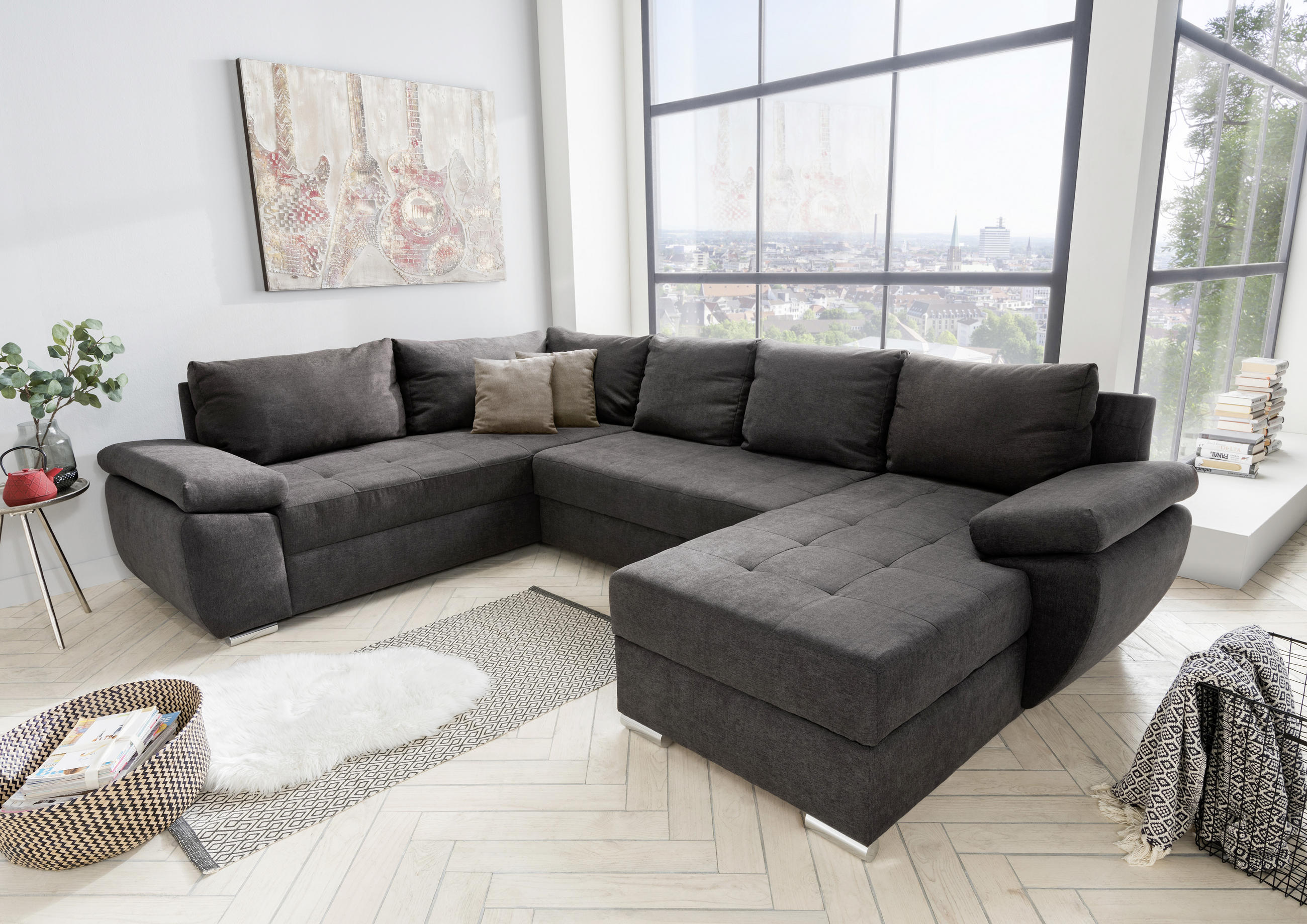 CANAPEA MODULARĂ textil maro  - maro/culoare crom, Konventionell, textil (219/305/157cm) - Livetastic