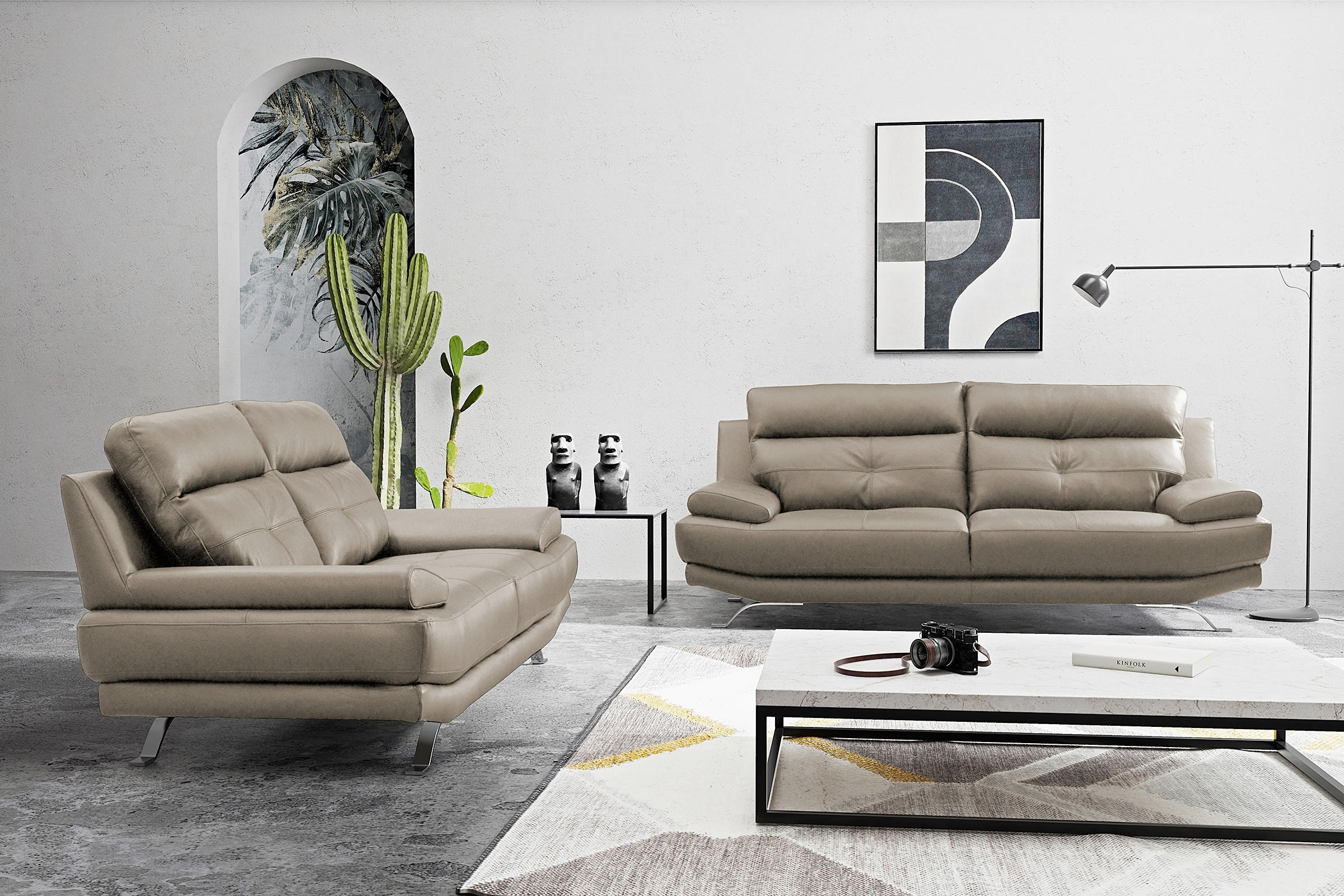 2-SITZER-SOFA  in Echtleder Taupe   - Taupe/Chromfarben, Design, Leder/Metall (185/92/99cm) - Livetastic