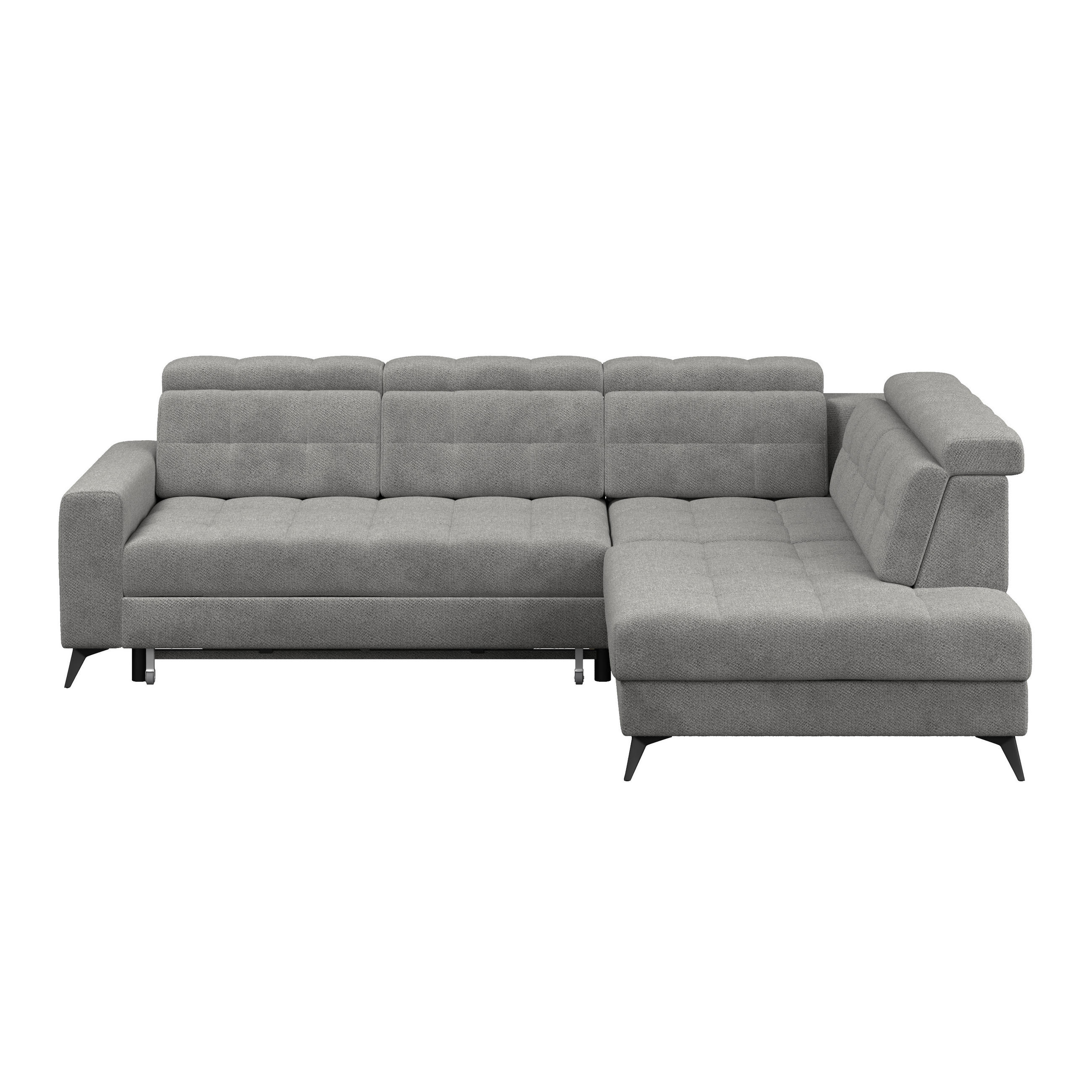 ECKSOFA BARLETTA NEW Dunkelgrau Velours Bettkasten, Kopfteilverstellung, Sitztiefenverstellung, Liegefläche im Originalstoff  - Dunkelgrau/Schwarz, ROMANTIK / LANDHAUS, Textil/Metall (289/228cm) - MID.YOU