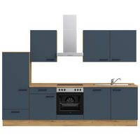 KÜCHENBLOCK 300 cm   in Eichefarben, Dunkelblau  - Eichefarben/Schwarz, MODERN, Holzwerkstoff/Metall (300cm) - Nobilia