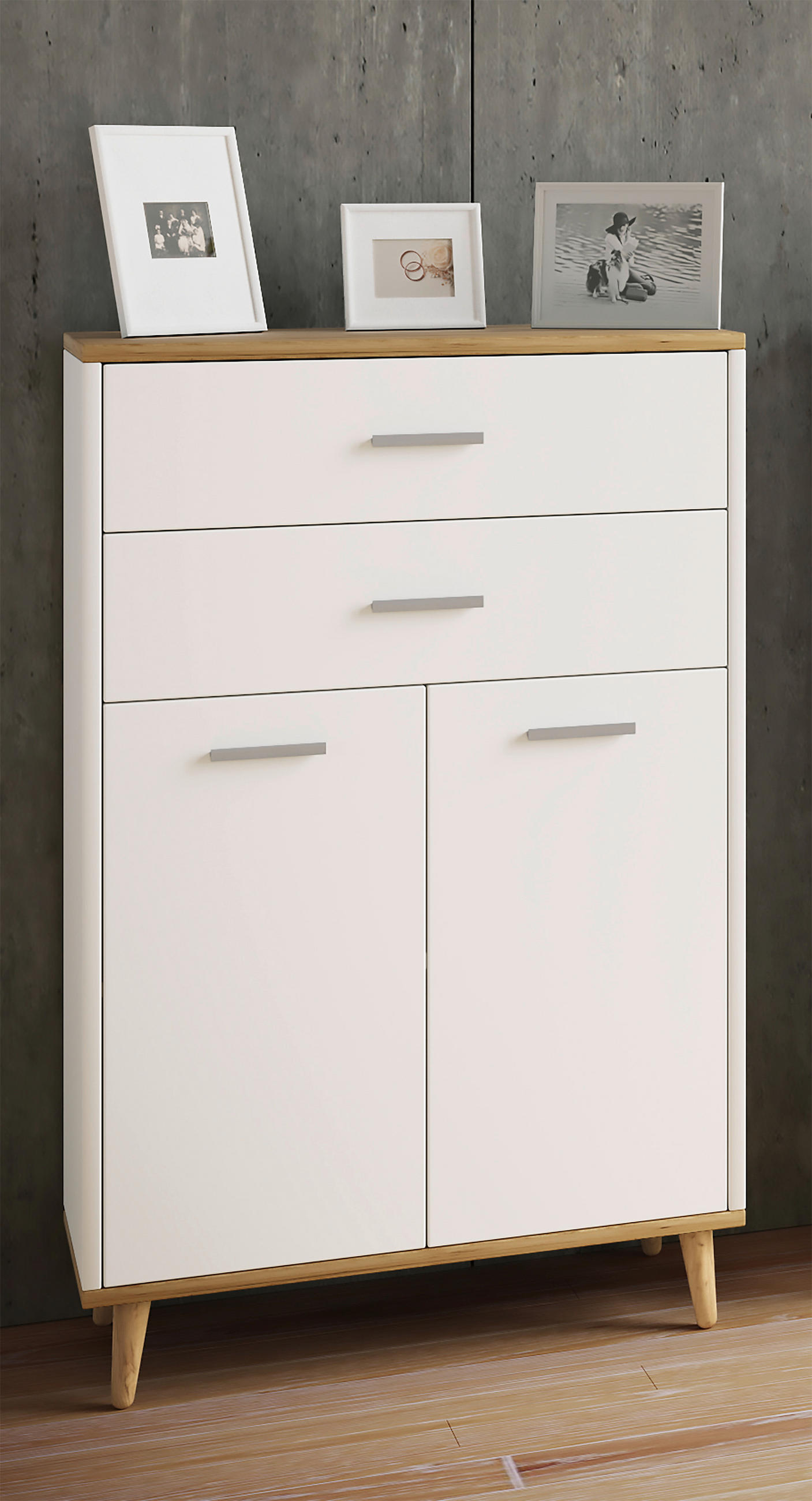 HÖG BYRÅ  i 60/97/28 cm  - vit/honungsek, Modern, metall/trämaterial (60/97/28cm) - MID.YOU