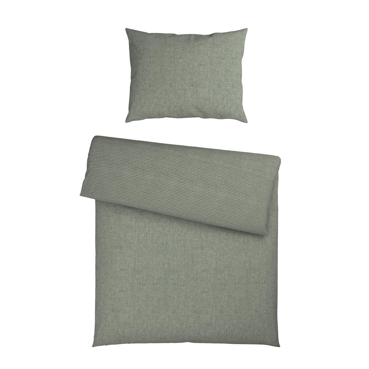 WENDEBETTWÄSCHE Flanell 140/200 cm  - Graugrün, Textil (140/200cm) - Novel