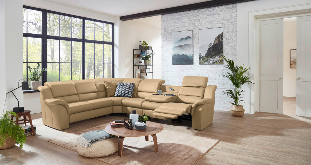 ECKSOFA  in Echtleder Beige  260/324 cm  - Beige/Schwarz, KONVENTIONELL, Leder/Kunststoff (260/324cm) - Cantus