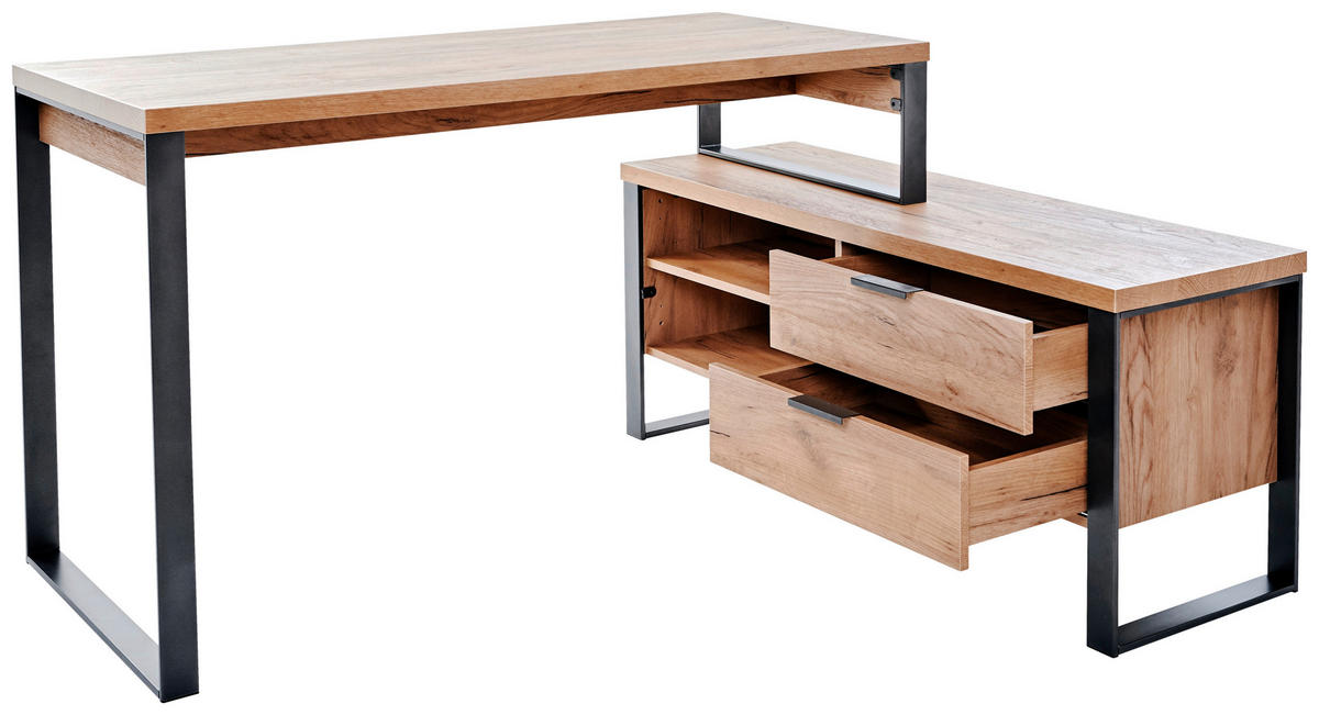 ECKSCHREIBTISCH 147/120/76 cm  in Anthrazit, Eichefarben  - Eichefarben/Anthrazit, MODERN, Holzwerkstoff/Metall (147/120/76cm) - Novel