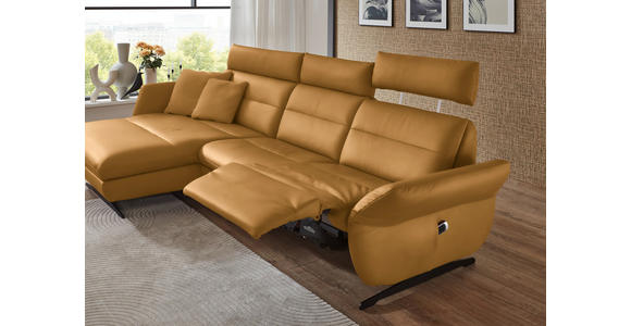 ECKSOFA in Echtleder Currygelb 169/298 cm - Currygelb/Schwarz, Design, Leder/Metall (169/298cm) - Dieter Knoll