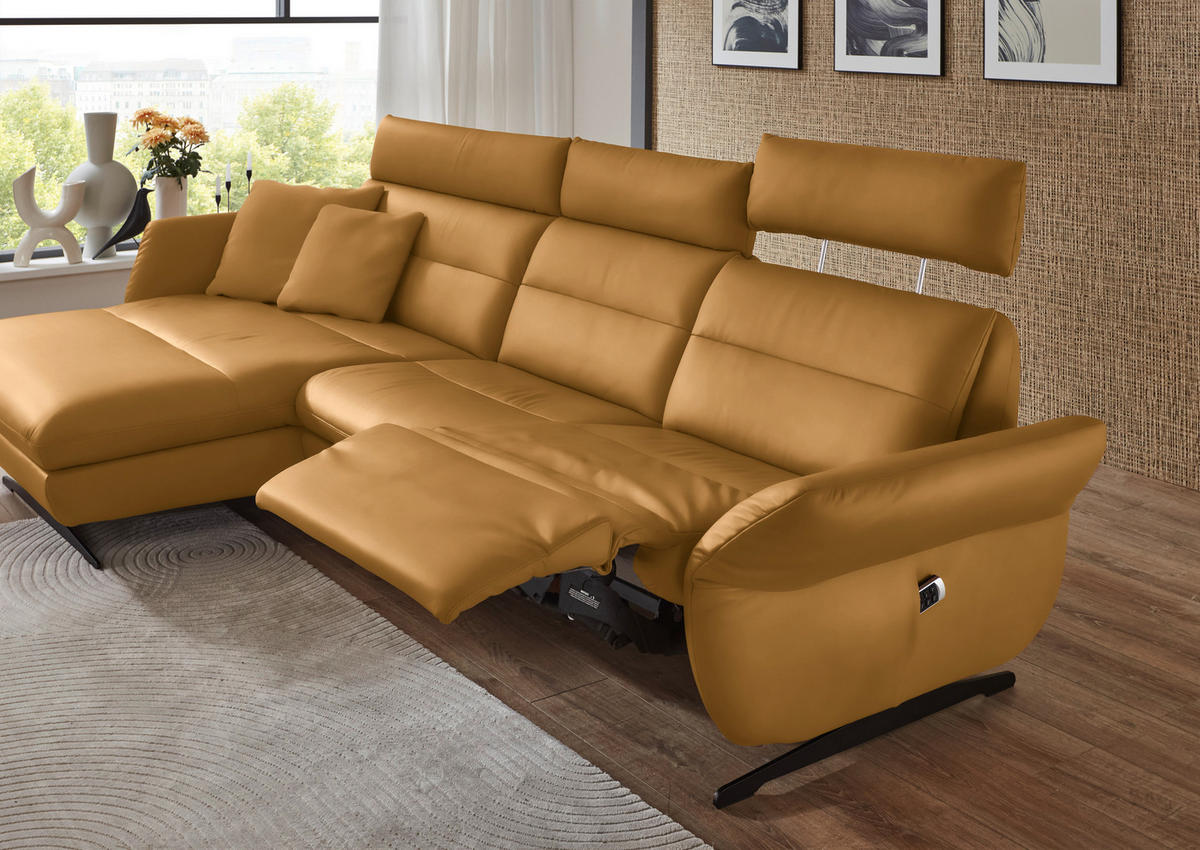 ECKSOFA in Echtleder Currygelb  - Currygelb/Schwarz, Design, Leder/Metall (169/298cm) - Dieter Knoll
