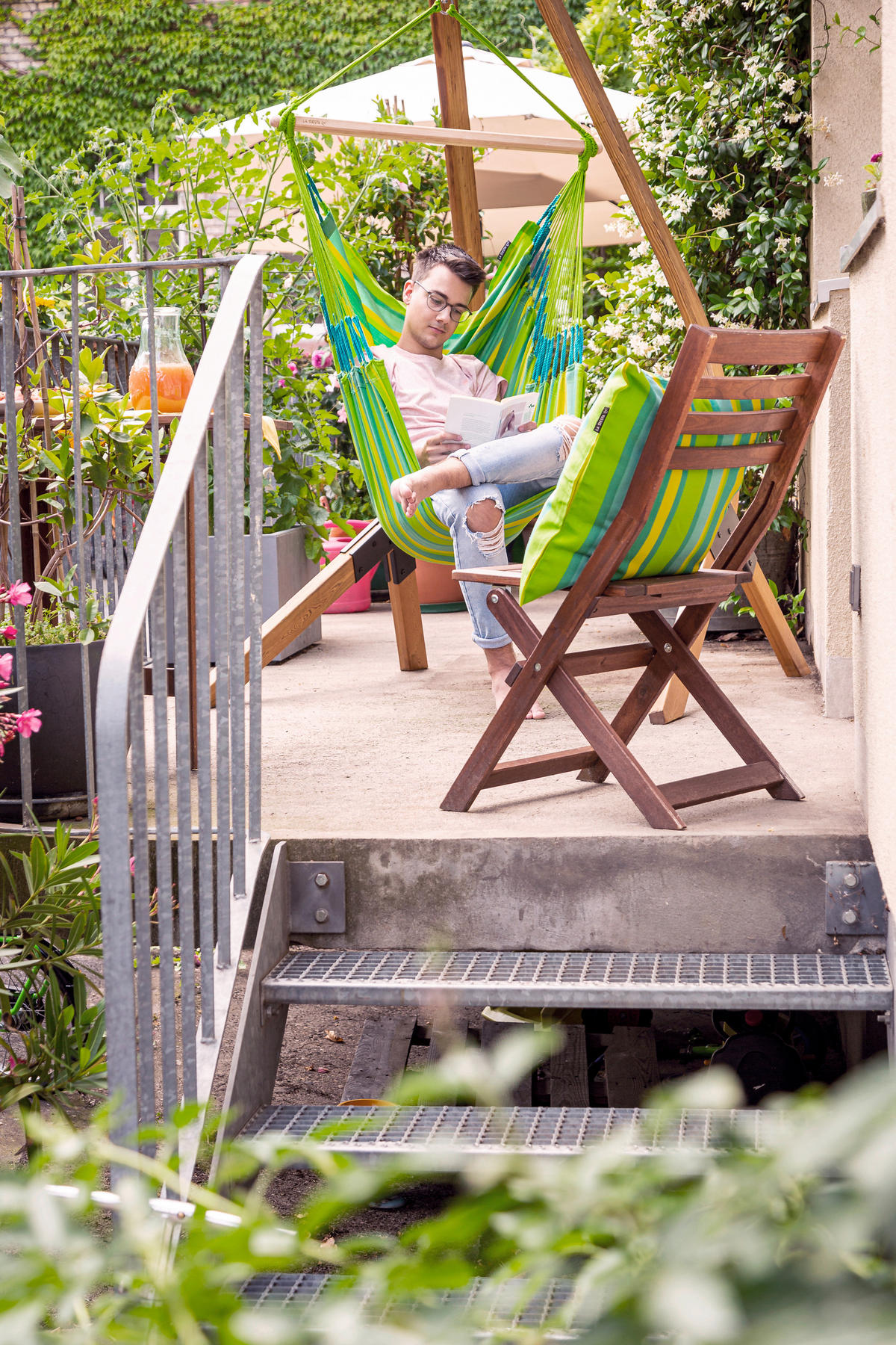 HÄNGESESSEL basic outdoor 90/145/140 cm  - Gelb/Hellgrün, KONVENTIONELL, Holz/Textil (90/145/140cm) - La Siesta